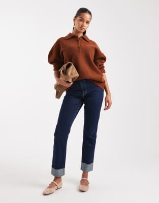 Asos Design Knit Compact Polo Shirt In Brown