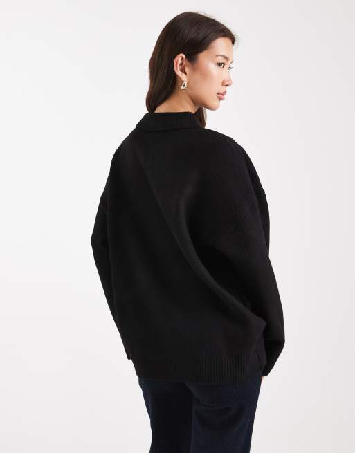 ASOS DESIGN knit compact rugby shirt in black