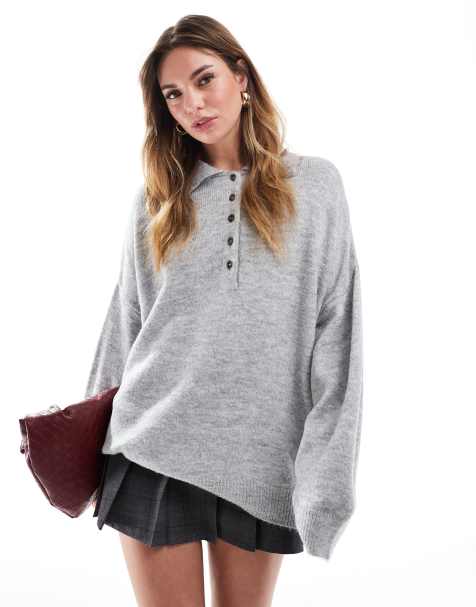 ASOS DESIGN knit compact rugby shirt in gray - view 1