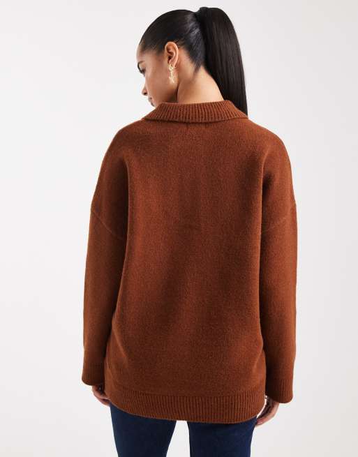 ASOS DESIGN knitted compact rugby shirt in rust