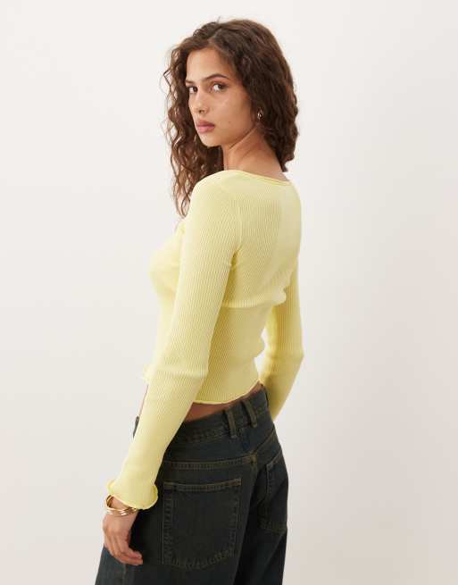 ASOS DESIGN knit compact scoop neck button detail top in buttermilk, 4 of 4