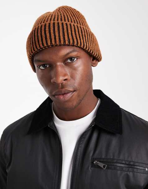 ASOS DESIGN knit contrast beanie in orange - view 1