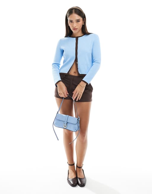ASOS DESIGN knit contrast cardigan in light blue