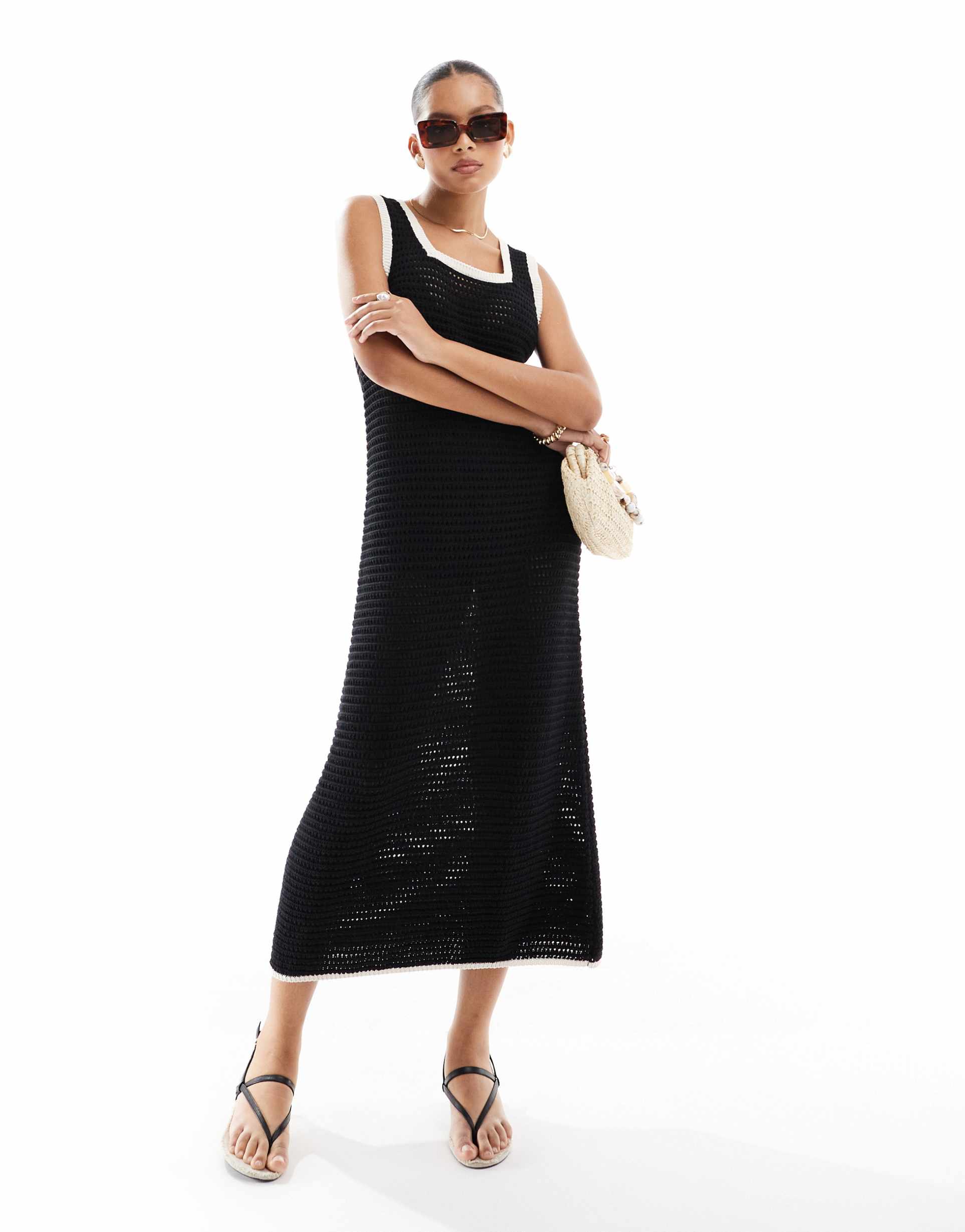 asos design knit contrast stitch dress in black and white