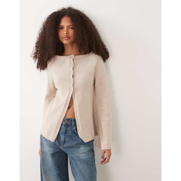 ASOS DESIGN knit cotton blend boucle cardigan in stone | ASOS