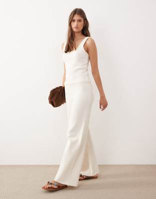 Asos Design Knit Cotton Blend Boucle Pants In White