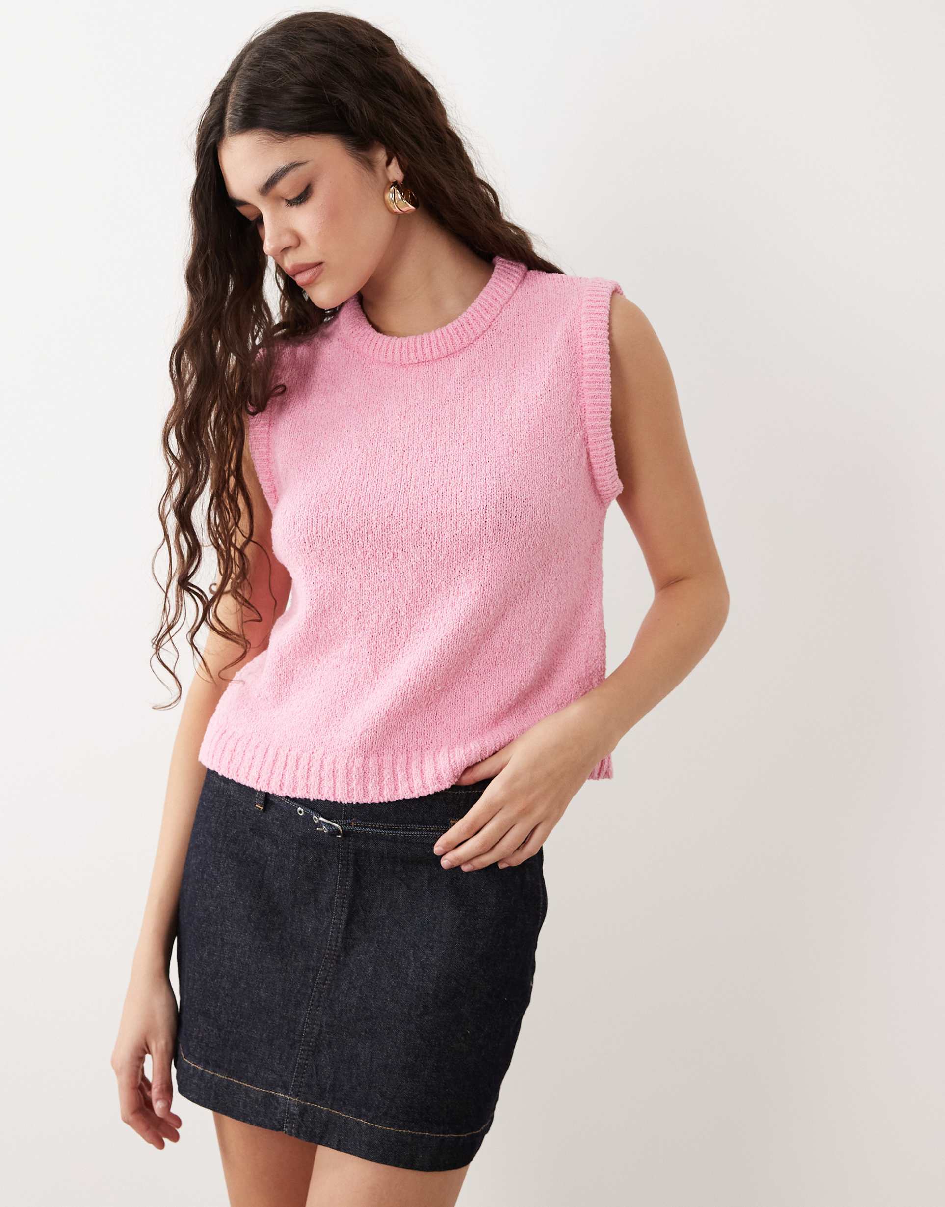 asos design knit cotton blend boucle tank top in pink