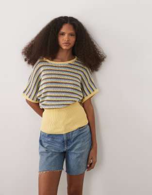 Asos Design Knit Cotton Blend Cinch Hem Top In Brown