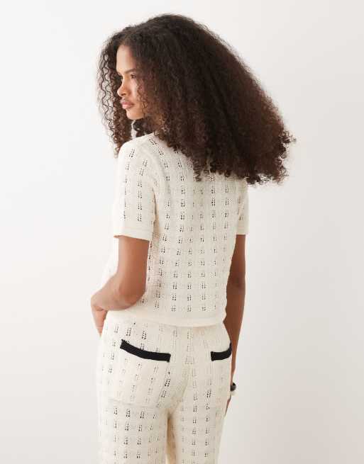 ASOS DESIGN knit cotton blend top set in ecru, 4 of 4