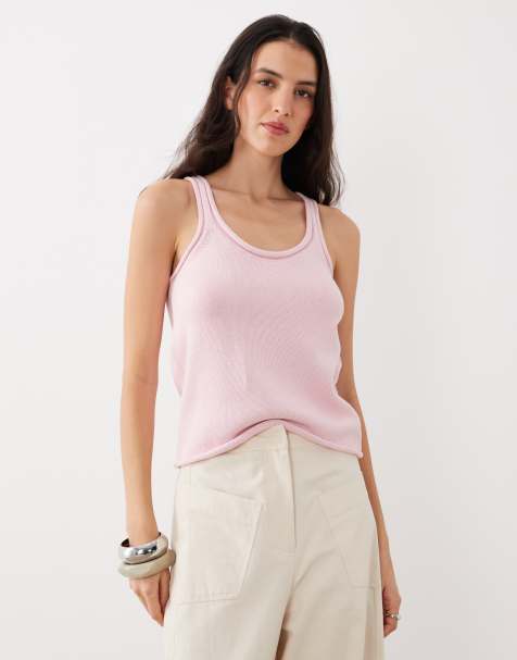 ASOS DESIGN knit cotton blend u-scoop cami top in baby pink - view 1