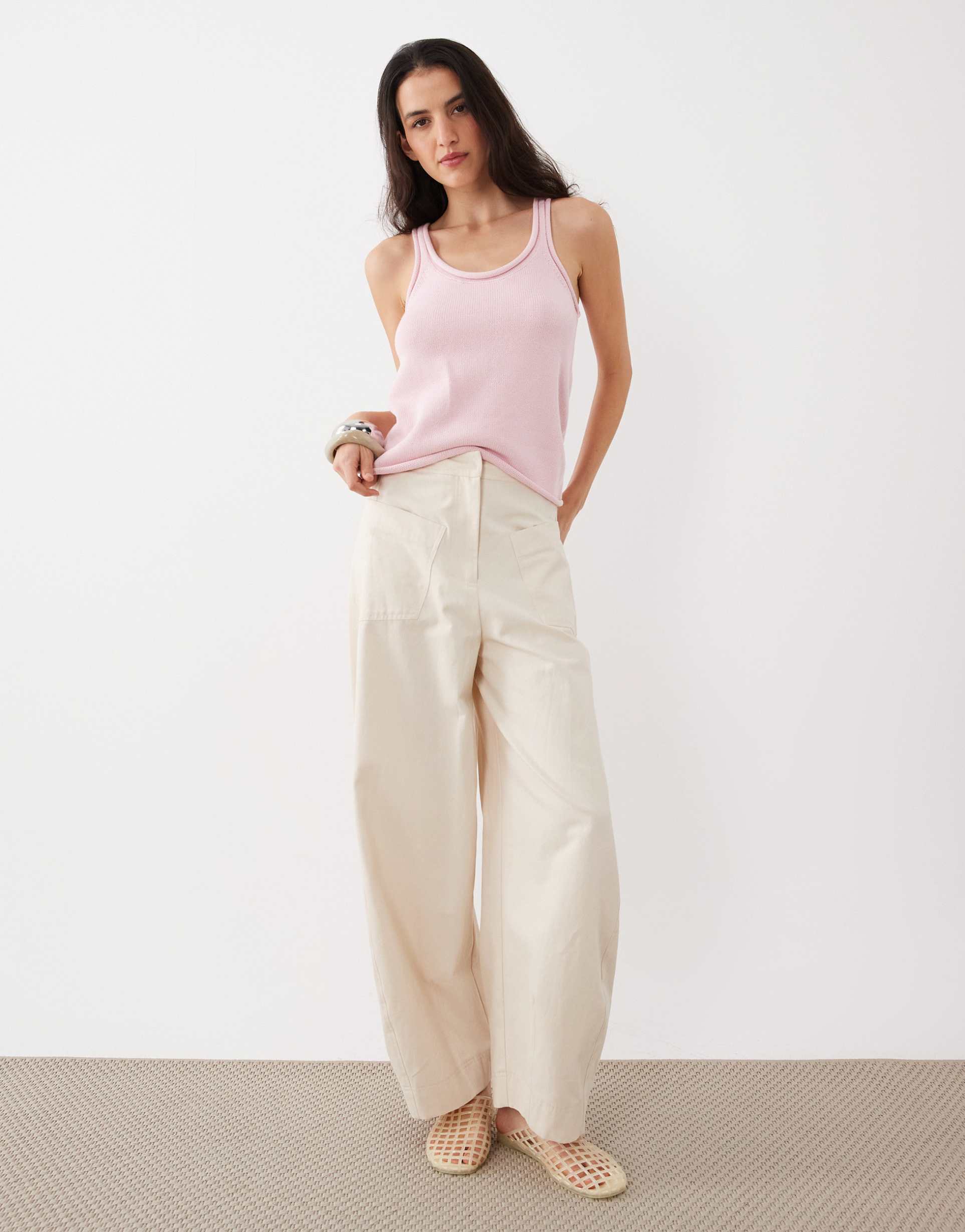 asos design knit cotton blend u-scoop cami top in baby pink