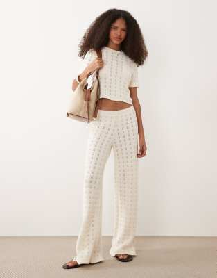 Asos Design Knit Cotton Blend Wide Leg Pants In White