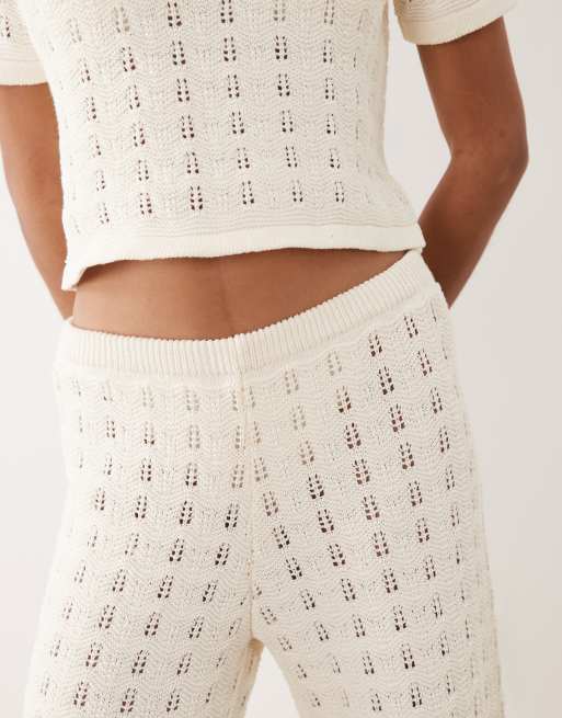 ASOS DESIGN knit cotton blend wide leg pants in ecru - part of a set, 3 of 5