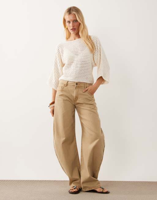 ASOS DESIGN knit cotton bouclé batwing top in ecru, 2 of 4