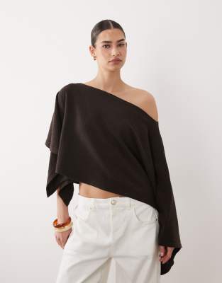 Asos Design Knit Cotton Boucle Poncho In Brown