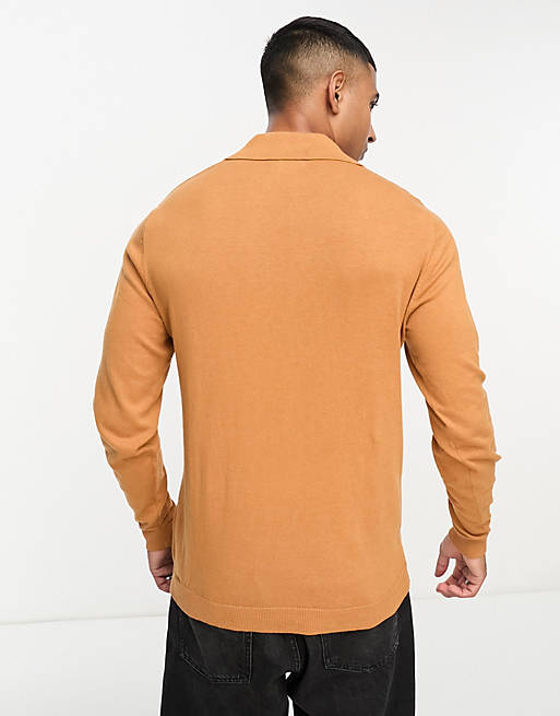 ASOS Design DESIGN knitted ribbed polo shirt in burnt orange