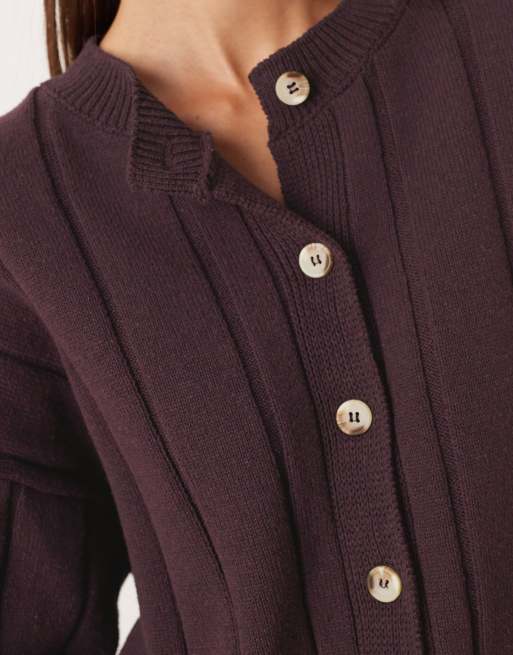 ASOS DESIGN knit cotton cardigan in plum - part of a set, 2 of 4