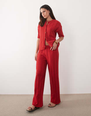 Asos Design Knit Cotton Pants In Red