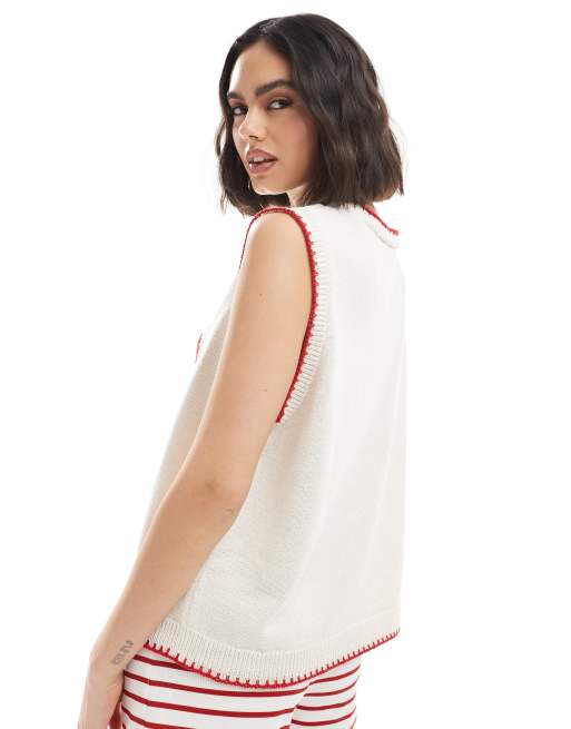ASOS DESIGN knit crab tank top in ecru