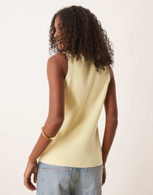 ASOS DESIGN knit crew neck structured vest with gold tone buttons in buttermilk