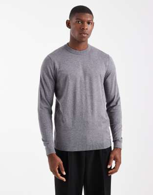 Asos Design Knit Crew Neck Sweater In Gray