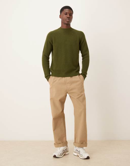 ASOS DESIGN knit crew neck sweater in khaki green | ASOS
