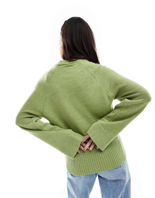 ASOS DESIGN knit crew neck sweater with raglan sleeve in olive