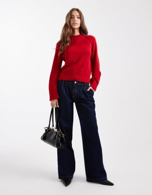 Asos Design Knit Crew Neck Sweater With Raglan Sleeve In Red