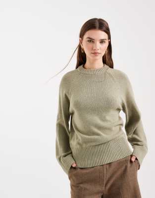 Asos Design Knit Crew Neck Sweater With Raglan Sleeve In Green