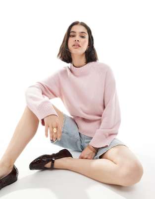 Asos Design Knit Crew Neck Sweater With Raglan Sleeves In Pink