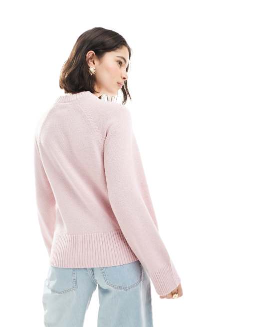 ASOS DESIGN knit crew neck sweater with raglan sleeves in pink