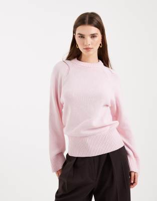 Asos Design Knit Crew Neck Sweater With Raglan Sleeves In Pink