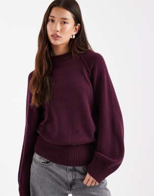 Asos Design Knit Crew Neck Sweater With Raglan Sleeves In Purple