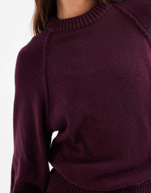 ASOS DESIGN knit crew neck sweater with raglan sleeves in plum, 4 of 4
