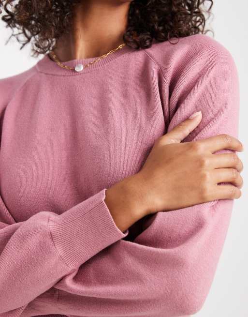 ASOS DESIGN knit crew neck sweater with waisted detail in dusty pink, 3 of 4