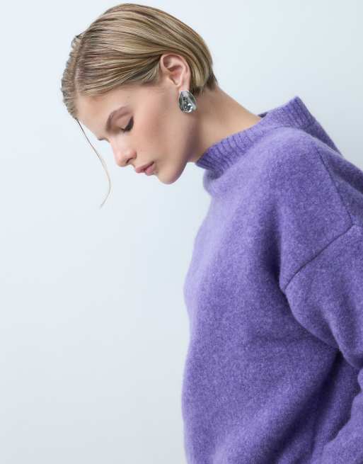 ASOS DESIGN knit crew neck sweater with wool in purple, 2 of 5