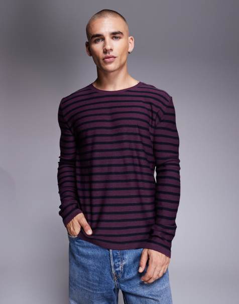 ASOS DESIGN knit crew neck t-shirt in red and navy stripes - view 1