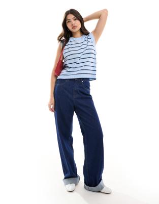 Asos Design Knit Crew Neck Tank Top In Blue Stripe In Navy