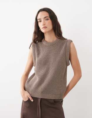 Asos Design Knit Crew Neck Tank Top In Brown