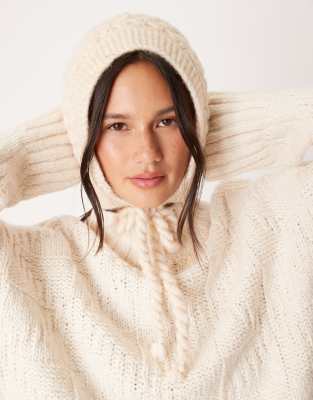 Asos Design Knit Crochet Bonnet In Neutral