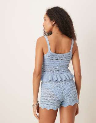 Asos Design Knit Crochet Cami Top In Blue