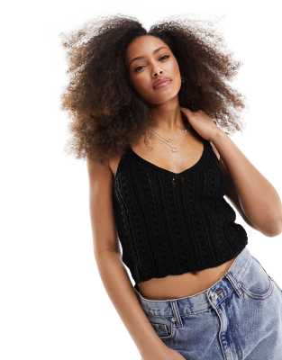 knit crochet crop top in black - part of a set