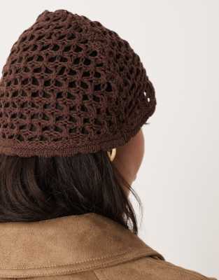 Asos Design Knit Crochet Hat In Brown