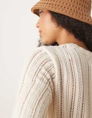 Asos Design Knit Crochet Look T-shirt In White