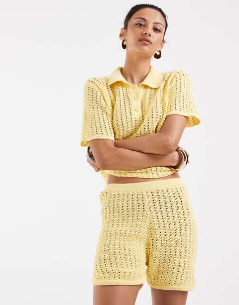 ASOS DESIGN knit crochet micro shorts in buttermilk yellow - part of a set - view 1