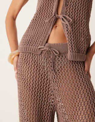 Asos Design Knit Crochet Pants In Brown