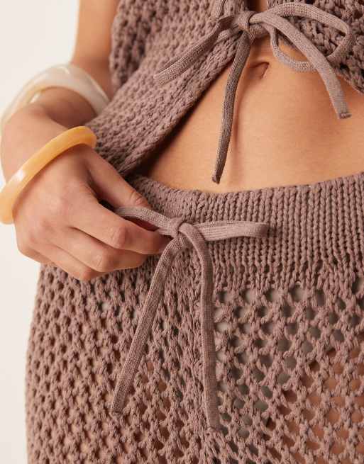 ASOS DESIGN knit crochet pants in mocha - part of a set