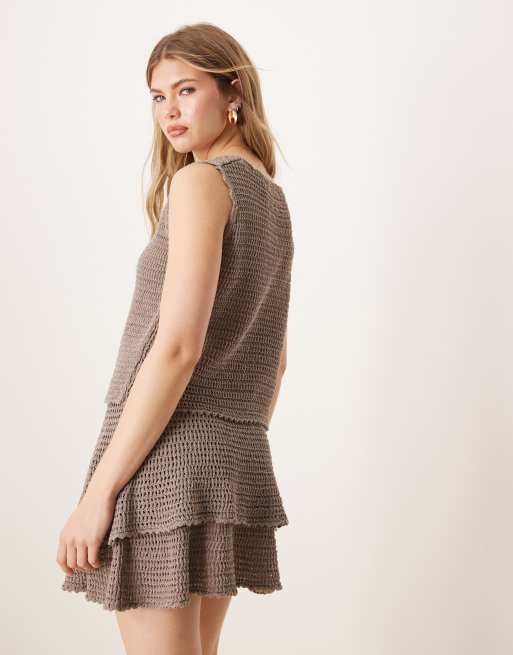 ASOS DESIGN knit crochet tie front tank top in mocha - part of a set, 4 of 4