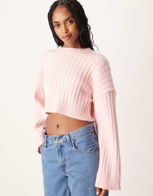 Asos Design Knit Cropped Sweater In Pink