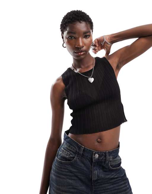 Shape Black Ribbed Sleeveless Crop Top